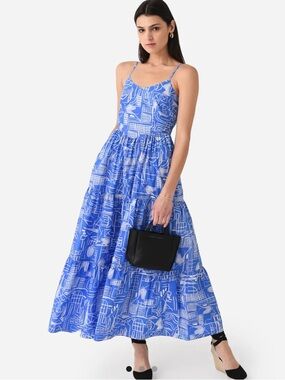 HUNTER BELL Walker Dress in Blue and White Print, Size 2